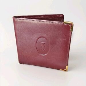 Cartier Burgundy Leather Card Holder with Gold Corners